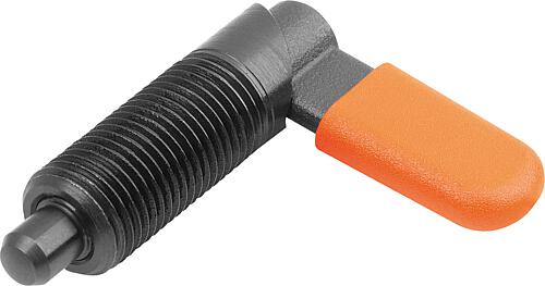SPERRRIEGEL, D=5, M12X1,5, FORM:C M. GEWINDEHÜLSE, M. KAPPE, STAHL BRÜNIERT, KOMP:POLYAMID ORANGE