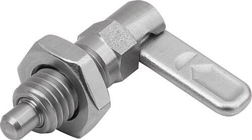 SPERRRIEGEL MIT ANSCHLAG, RECHTS, D=8, M12, FORM:B M. GEWINDEHÜLSE, M. MUTTER, EDELSTAHL BLANK