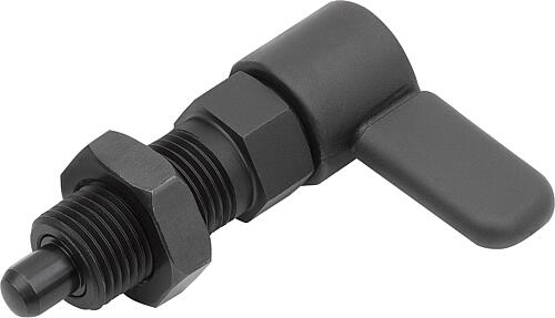 SPERRRIEGEL MIT INNENFÜHRUNG, D=5, M10X1, FORM:D MIT KAPPE, MIT MUTTER, STAHL BRÜNIERT,