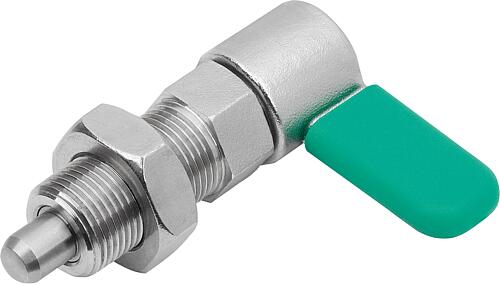 SPERRRIEGEL MIT INNENFÜHRUNG, D=5, M10X1, FORM:D MIT KAPPE, MIT MUTTER, EDELSTAHL BLANK,