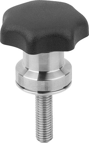 STERNGRIFF MIT SPANNKRAFTVERSTÄRKER M12X20, D1=63, H=47, FORM:L, THERMOPLAST SCHWARZ, KOMP:STAHL