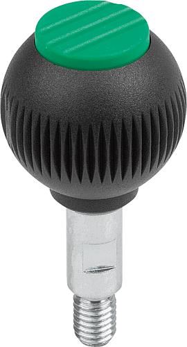 GRIFFKUGEL DREHBAR GR.4, D1=50 D=M12X20, THERMOPLAST SCHWARZGRAU RAL7021, KOMP:STAHL, DECKEL:GRÜN