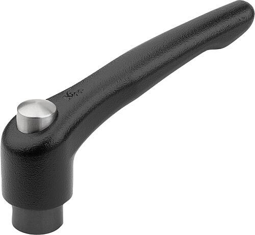 KLEMMHEBEL MIT SCHUTZKAPPE GR.2 1/4-20, ZINK SCHWARZ RAL9005 STRUKTURMATT, KOMP:STAHL BRÜNIERT