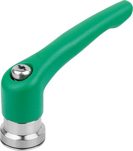 KLEMMHEBEL MIT SPANNKRAFTVERSTÄRKER GR.3 M10, ZINK GRÜN RAL6032 STRUKTURMATT, KOMP:EDELSTAHL BLANK