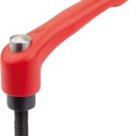 KLEMMHEBEL MIT SCHUTZKAPPE GR.2 1/4-20X25, ZINK ROT RAL3020 STRUKTURMATT, KOMP:STAHL BRÜNIERT