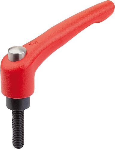KLEMMHEBEL MIT SCHUTZKAPPE GR.2 3/8-16X60, ZINK ROT RAL3020 STRUKTURMATT, KOMP:STAHL BRÜNIERT