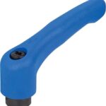 KLEMMHEBEL GR.0, 10-32, HOCHLEISTUNGSTHERMOPLAST BLAU RAL5017, KOMP:STAHL BRÜNIERT