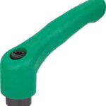 KLEMMHEBEL GR.1, 10-32, HOCHLEISTUNGSTHERMOPLAST GRÜN RAL6032, KOMP:STAHL BRÜNIERT