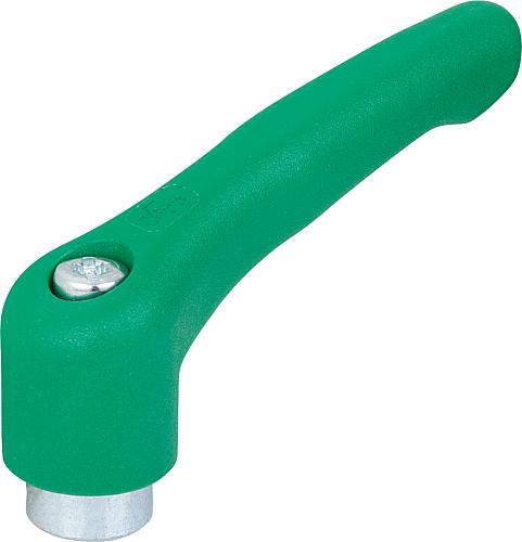 KLEMMHEBEL GR.5, M16, HOCHLEISTUNGSTHERMOPLAST GRÜN RAL6032, KOMP:STAHL BLAU-PASSIVIERT