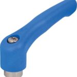 KLEMMHEBEL GR.0, 8-32, HOCHLEISTUNGSTHERMOPLAST BLAU RAL5017, KOMP:EDELSTAHL BLANK