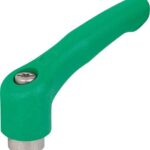 KLEMMHEBEL GR.0, 10-32, HOCHLEISTUNGSTHERMOPLAST GRÜN RAL6032, KOMP:EDELSTAHL BLANK