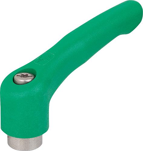 KLEMMHEBEL GR.1, M05, HOCHLEISTUNGSTHERMOPLAST GRÜN RAL6032, KOMP:EDELSTAHL BLANK