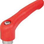 KLEMMHEBEL GR.5, 5/8-11, HOCHLEISTUNGSTHERMOPLAST ROT RAL3020, KOMP:EDELSTAHL BLANK