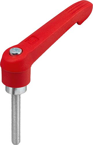 KLEMMHEBEL GR.2 M08X60, KUNSTSTOFF ROT RAL3020, KOMP:STAHL BLAU-PASSIVIERT