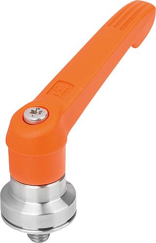 KLEMMHEBEL MIT SPANNKRAFTVERSTÄRKER GR.2 M08X20, KUNSTSTOFF ORANGE RAL2004, KOMP:EDELSTAHL BLANK