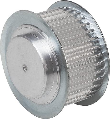 ZAHNRIEMENSCHEIBE PROFIL T5, B=30, N=42, FORM:A MIT BORDSCHEIBE, ALUMINIUM BLANK, KOMP:STAHL