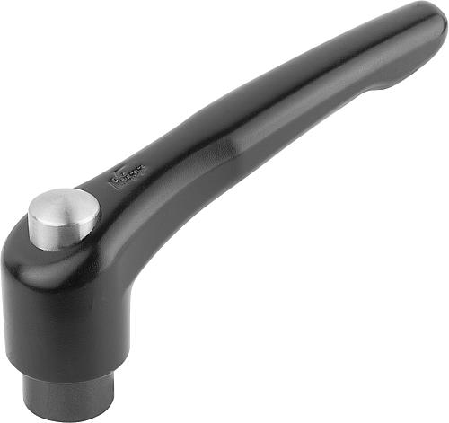 KLEMMHEBEL MIT SCHUTZKAPPE GR.2 1/4-20, ZINK SCHWARZ RAL9005 SEIDENMATT, KOMP:STAHL BRÜNIERT