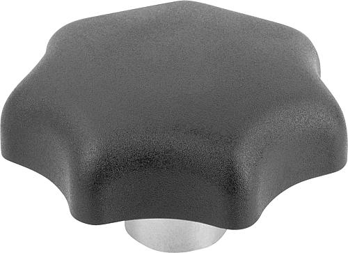 STERNGRIFF MIT VORSTEHENDER BUCHSE, D=10, D1=50, H=32, FORM:H MIT SACKLOCH, THERMOPLAST SCHWARZ,
