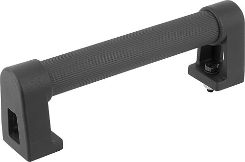 ROHRGRIFF A=400, L=450, D=M08x25, H=80, FORM:B, ALUMINIUM SCHWARZ KUNSTSTOFFÜBERZUG GERIFFELT,