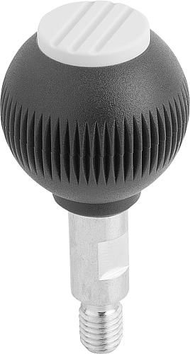 GRIFFKUGEL DREHBAR GR.1, D1=25 D=M06X10, THERMOPLAST SCHWARZGRAU RAL7021, KOMP:STAHL, DECKEL:GRAU