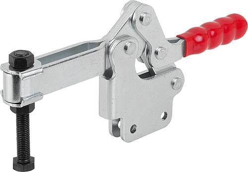 SCHNELLSPANNER STANDARD L=308, FORM:B STAHL, FUß SENKRECHT, KOMP:KUNSTSTOFF, ROT, F2=6400