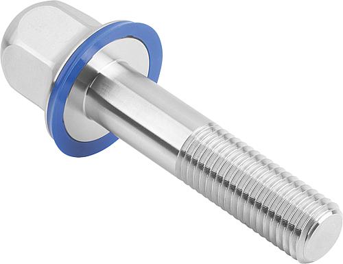 SECHSKANTSCHRAUBE MIT DICHTUNG, HYGIENIC DESIGN, FORM:B MIT SCHAFT M04X25, B=14, SW=7, EDELSTAHL A4