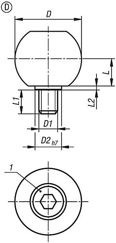SPANNKUGEL F. WERKSTÜCK-STABILISATOR, MIT SCHRAUBVERBINDUNG GR.50 D1=M16X18, FORM:D, STAHL, D=50 – Bild 2