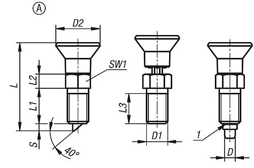 ARRETIERBOLZEN MIT VERDREHSICHERUNG GR.2 D1=M12X1,5, D=6, FORM:A, STAHL BRÜNIERT, KOMP:THERMOPLAST – Bild 2