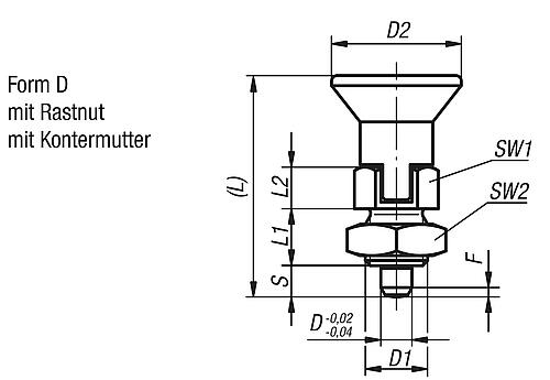 ARRETIERBOLZEN GR.0 D1=M08X1, D=4, FORM:D MIT RASTNUT MIT KONTERMUTTER, KURZE AUSFÜHRUNG, STAHL – Bild 2