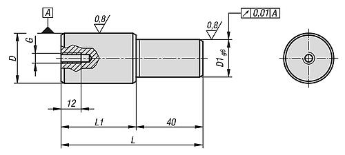 ZENTRIERBOLZEN FÜR RICHTBOHRUNG, F.GRUNDPLATTEN M.T-NUT, FORM:B STAHL, D1=20 – Bild 2