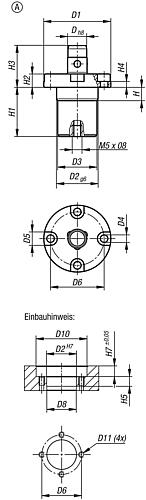 POSITIONIERZYLINDER PNEUMATISCH D1=51, D=16, D2=32, FORM:A, VERGÜTUNGSSTAHL VERNICKELT – Bild 2
