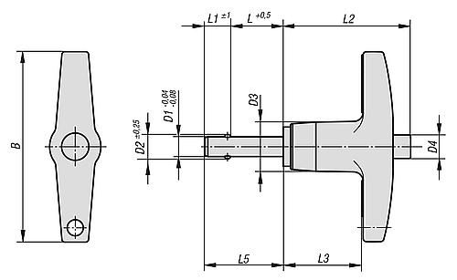 KUGELSPERRBOLZEN MIT T-GRIFF, D1=5, L=30, L1=6, L5=36, EDELSTAHL, KOMP:ALUMINIUM – Bild 2