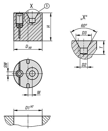 AUFNAHME EXZENTRISCH D=18 H=15,8 EDELSTAHL, MIT ZENTRIERBOHRUNG, SW=2,5 – Bild 2