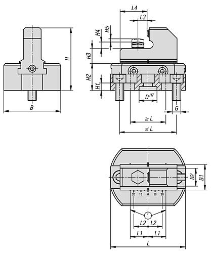 ANSCHLAG MIT PENDELAUFLAGE SYSTEMGRÖßE 16 130X100X116, FORM:B, G=M16 STAHL BRÜNIERT – Bild 2