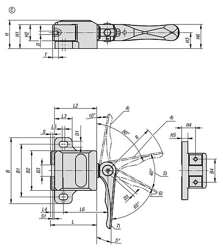 SEITENSPANNER MIT SPANNHEBEL, FORM:C, F=0,6, S=0,3, VERGÜTUNGSSTAHL SCHWARZ BRÜNIERT – Bild 2