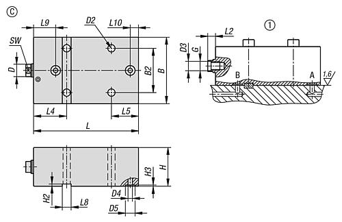 BLOCKZYLINDER HYDRAULISCH, FORM:C DOPPELT WIRKEND, DK=32, HUB=50, O-RING-FLANSCHANSCHLUSS STAHL – Bild 2