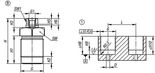 EINSCHRAUBZYLINDER HYDRAULISCH, FORM:B EINFACH WIRKEND, DK=32, HUB=20, GEBOHRTE KANÄLE STAHL – Bild 2