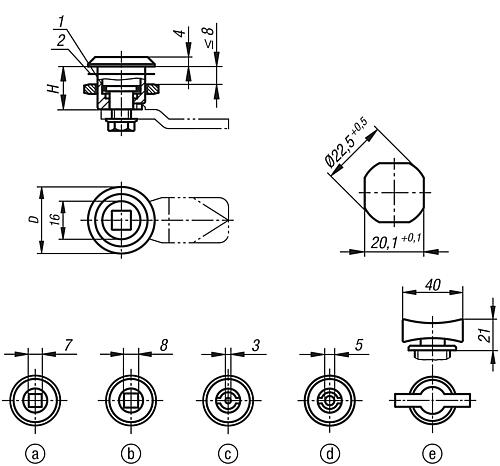 DREHRIEGEL KLEINE AUSFÜHRUNG, MIT DOPPELBART 5MM, D=28, H=18, EDELSTAHL A4 1.4404, KOMP:EDELSTAHL – Bild 2