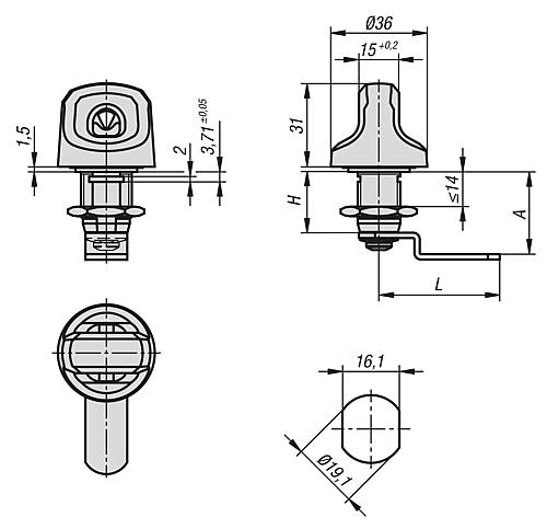 DREHRIEGEL MIT FREILAUF, MIT KNEBEL, H=22,4, A=24,8, ZINK VERZINKT UND PASSIVIERT, KOMP:ZINK SCHWARZ – Bild 2