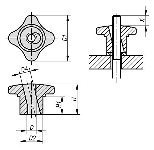 KREUZGRIFF MIT SCHNELLSPANNFUNKTION D=M08, D1=40, GRAUGUSS – Bild 2