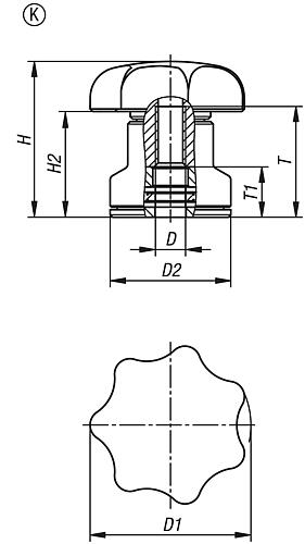 STERNGRIFF MIT SPANNKRAFTVERSTÄRKER D=M12, D1=63, H=47, FORM:K, THERMOPLAST SCHWARZ, KOMP:STAHL – Bild 2