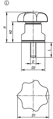 STERNGRIFF MIT SPANNKRAFTVERSTÄRKER M12X20, D1=63, H=47, FORM:L, THERMOPLAST SCHWARZ, KOMP:STAHL – Bild 2