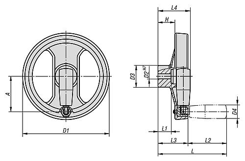 2-SPEICHENHANDRAD D1=346 PASSBOHRUNG MIT NUT D2=20H7, B3=6, T=22,8, POLYAMID, KOMP:POLYAMID, GRIFF – Bild 2