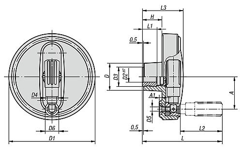 HANDRAD D1=125, PASSBOHRUNG D2=12H7, MIT QUERBOHRUNG D7=M06, GR.3, THERMOPLAST, KOMP:STAHL – Bild 2