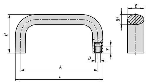 BÜGELGRIFF OVAL, A=100, L=113, D=M06, DUROPLAST SCHWARZ, KOMP:STAHL BLAU-PASSIVIERT – Bild 2