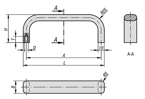 BÜGELGRIFF, A=180, L=190, D=M05, H=45, ALUMINIUM NATUR MATT UND ELOXIERT – Bild 2