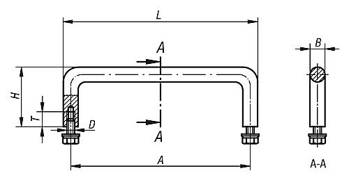 BÜGELGRIFF, A=250, L=260, D=M05x10, H=40, EDELSTAHL 1.4404 HALBGLÄNZEND GLEITGESCHL. – Bild 2
