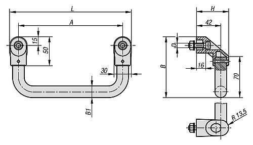 ROHRGRIFF ABGEWINKELT A=200, L=230, D=M08X30, H=55,5, ALUMINIUM SCHWARZ ELOXIERT KOMP:THERMOPLAST – Bild 2
