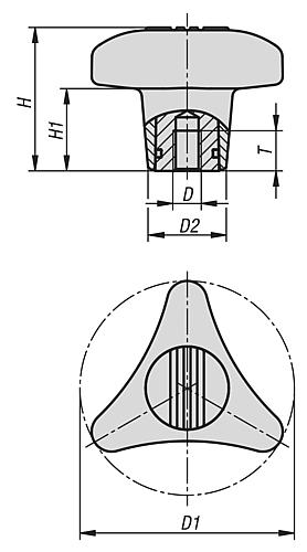 DREHMOMENT-DREISTERNGRIFF D=M08 D1=80 THERMOPLAST, KOMP:EDELSTAHL, ELEKTROLYTISCH POLIERT – Bild 2