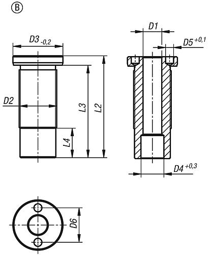 AUFNAHMEBUCHSE FÜR KUGELTRAGBOLZEN D1=20, FORM:B EDELSTAHL, PLAN, D2=M36x2 – Bild 2
